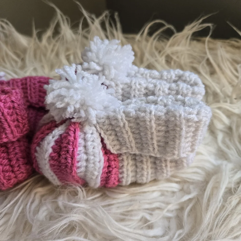 Pink and White Striped Baby Booties Handmade